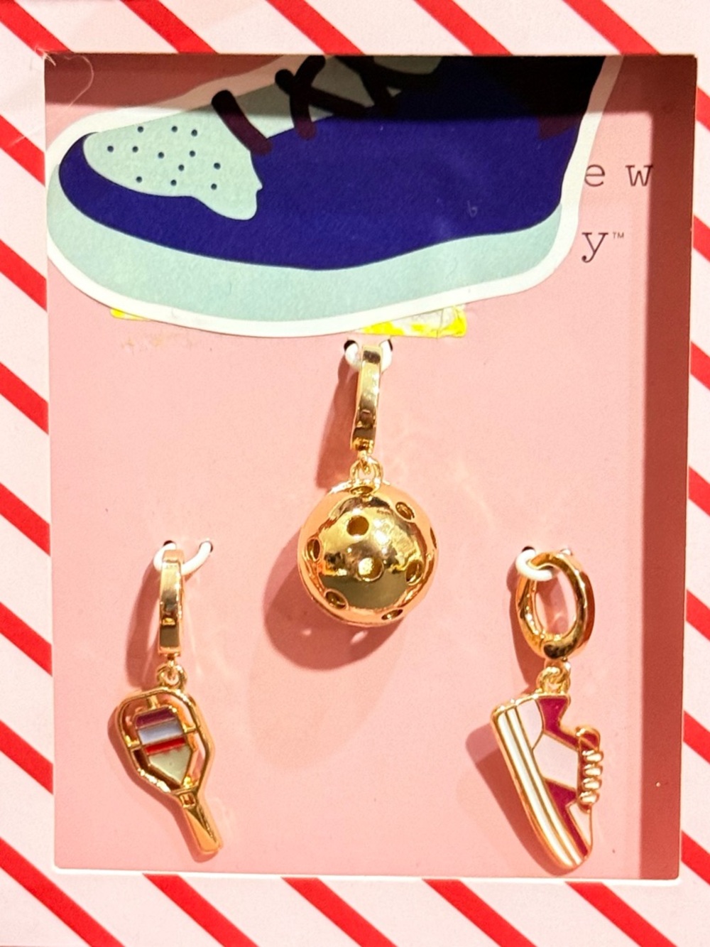 A New Day 3pc Gold-tone Sports Charm Set NWT Sneaker Tennis Racket Sports Ball